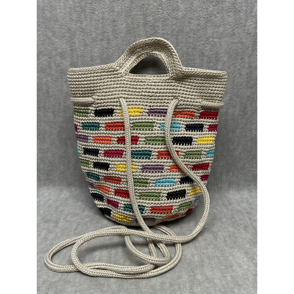 The Sak Dylan Crocheted Backpack Prisma Tile Pattern Multicolor on Beige - Picture 4 of 10